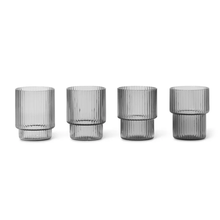 Ripple Glazen, grijs gerookt (set van 4) van Ferm Living