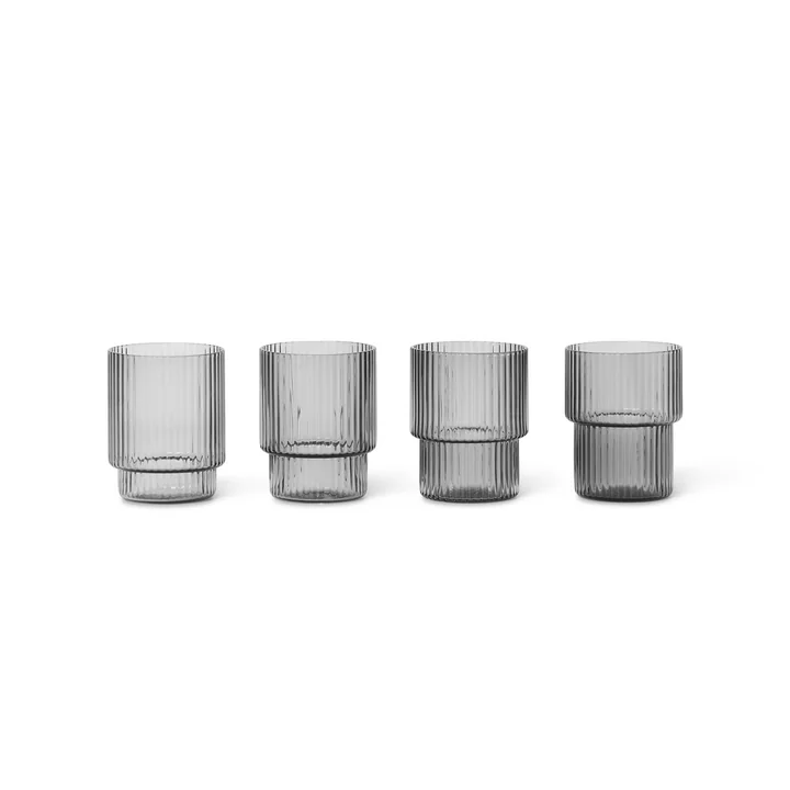 Ripple Drinkglas klein, gerookt grijs (set van 4) by Ferm Living