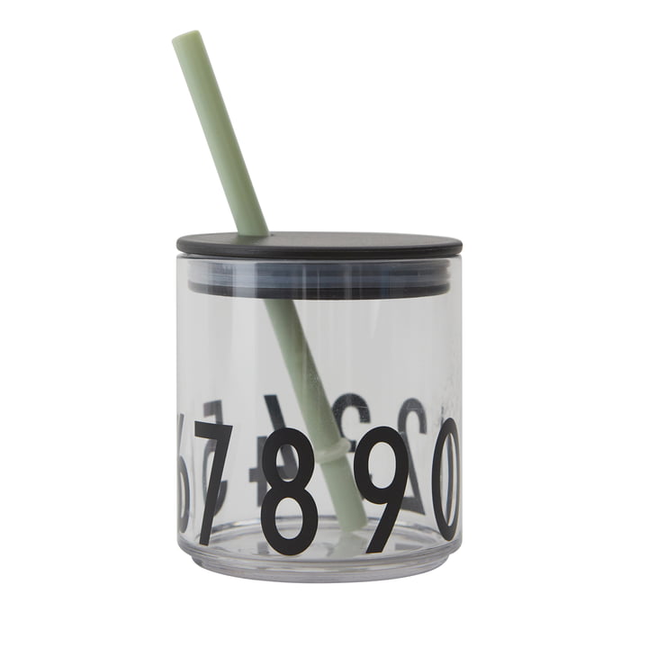 Rietje en deksel voor AJ Kids Persoonlijk drinkglas van Design Letters in zwart / groen met glas