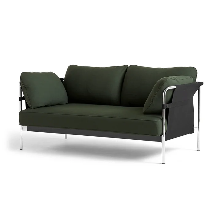 Can 2. 0 Sofa 2-zitsbank van HAY in chroom / Canvas zwart / Steelcut 975 donker groen
