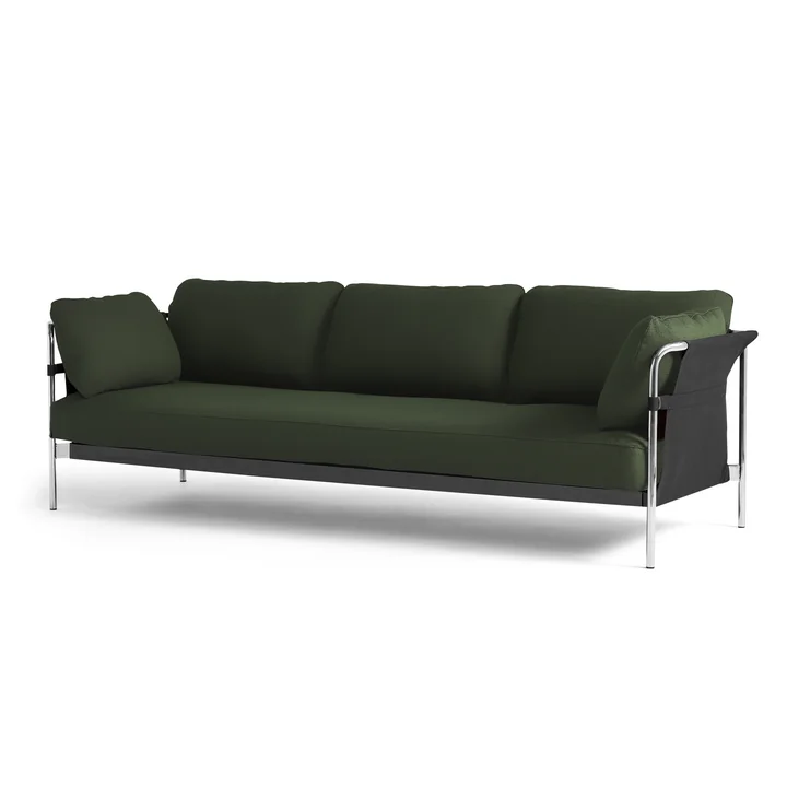 Can 2. 0 Sofa 3-zitsbank van HAY in chroom / Canvas zwart / Steelcut 975 donkergroen