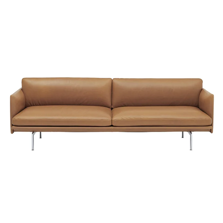 Outline Sofa 3-zits van Muuto in cognac Refine leder / gepolijst aluminium