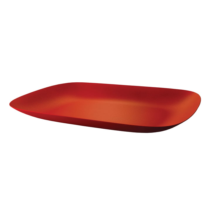 Moiré Dienblad 45 x 34 cm van Alessi in het rood met reliëfdecoratie.