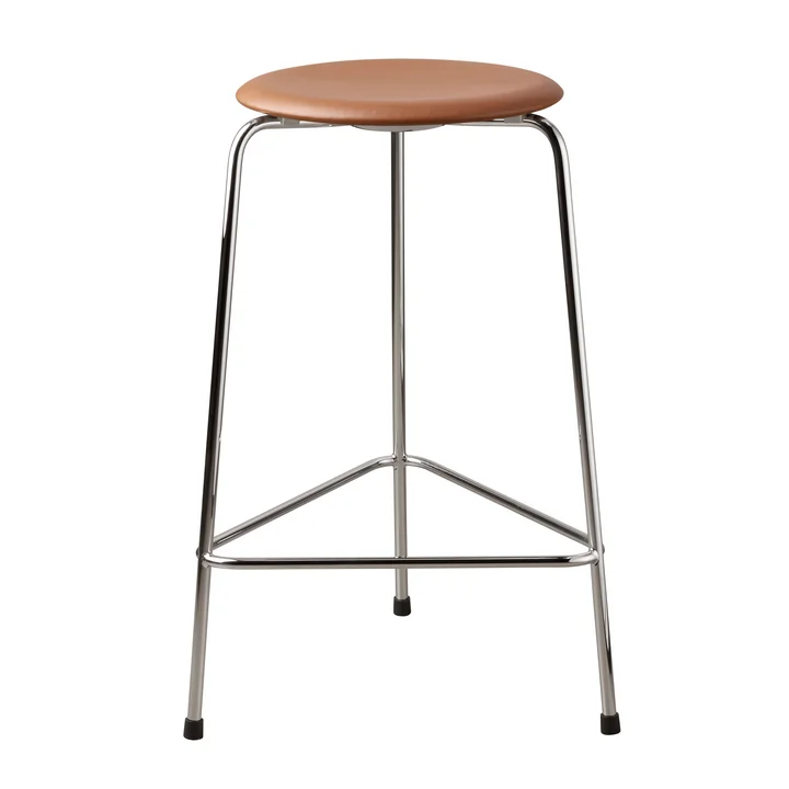 Dot Barkruk H 65 cm van Fritz Hansen in walnootkleurig leer / verchroomd onderstel