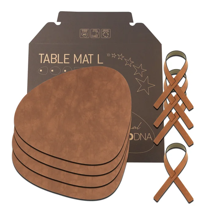 Geschenkset Curve L van Lind DNA in Nupo naturel (4 placemats + 4 servetringen)