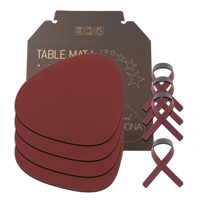 Cadeauset Curve L by LindDNA in Nupo rood (4 placemats + 4 servetringen)
