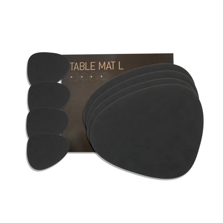 Geschenkset Curve L van Lind DNA in Nupo zwart (4 placemats + 4 glazen onderzetters)