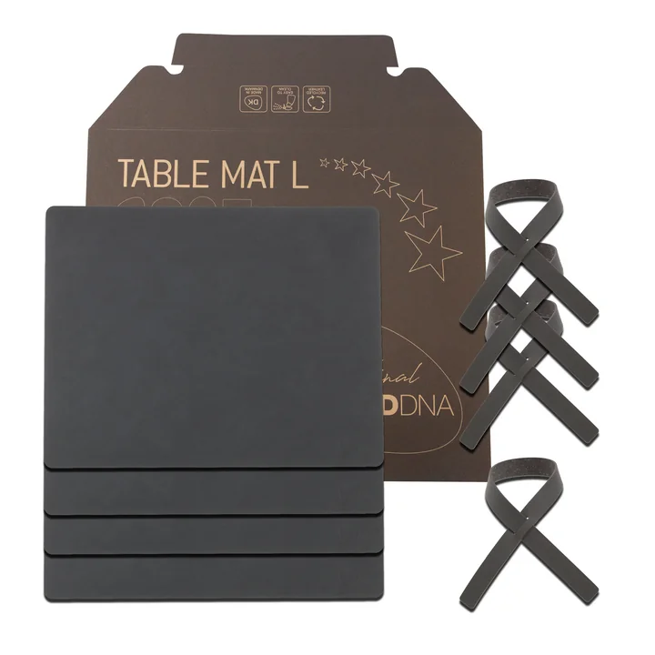 Geschenkset Square L van Lind DNA in Nupo antraciet (4 placemats + 4 servetringen)