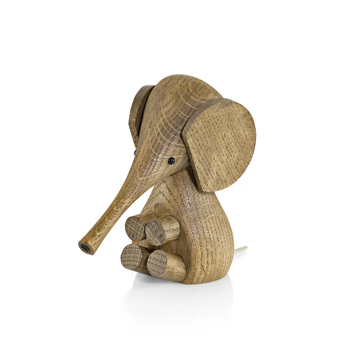 Gunnar Flørning Baby Olifant houten figuur H 11 cm van Lucie Kaas, gerookt in eikenhout.