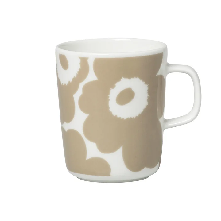 Oiva Unikko Mok met handvat 250 ml, wit / beige van Marimekko