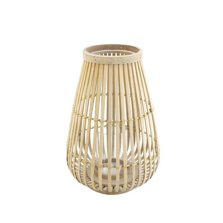 Bamboe lantaarn met glazen inleg in de natuur, 36 cm