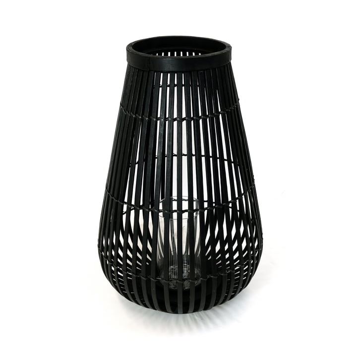 Groot bamboe windlampje in zwart