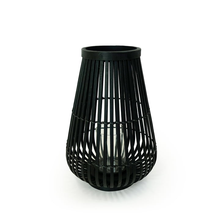 Bamboe lantaarn in zwart, 36 cm