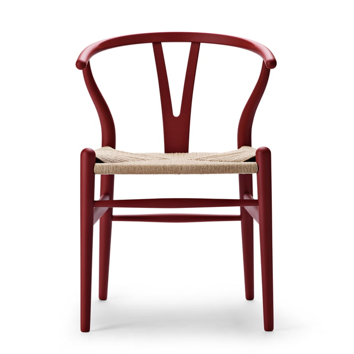 CH24 Wishbone Chair van Carl Hansen in soft red / vlechtwerk naturel