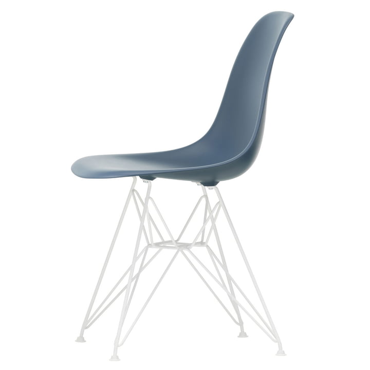 Vitra - Eames Plastic Side Chair DSR, wit / zeeblauw (vilt glijdt wit)