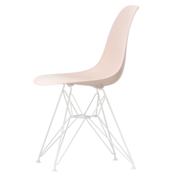 Vitra - Eames Kunststof zijstoel DSR, wit/zacht roze (vilten glijders wit)