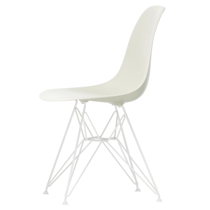 Vitra - Eames Plastic Side Chair DSR, wit / kiezelsteen (vilt glijdt wit)