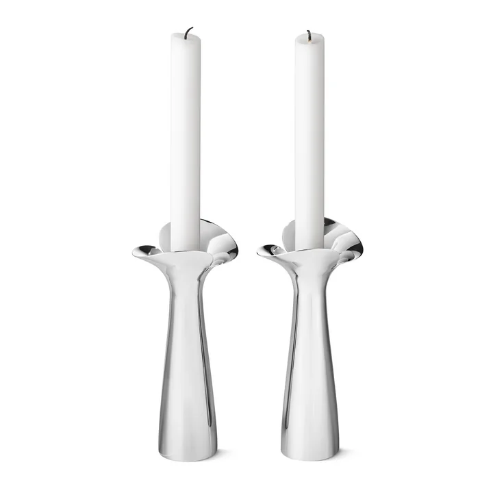 Bloom Botanica kandelaar set van 2, roestvrij staal door Georg Jensen