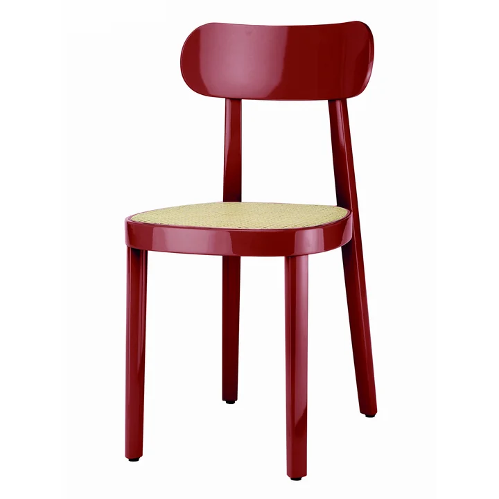118 Stoel van Thonet met vlechtwerk met kunststof draagstof in beuken donkerrood hoogglans gelakt