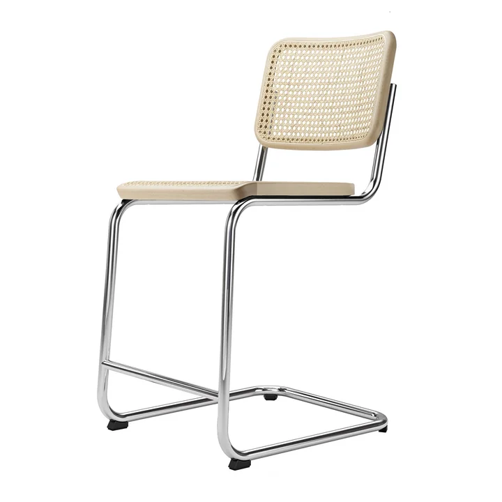 S 32 VHT-barstoel SH 64 cm van Thonet in chroom / natuurbeuken / vlechtwerk met steunstof