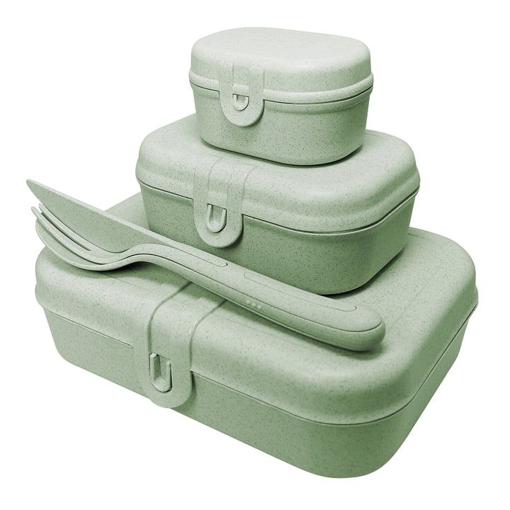 Pascal Ready Lunchbox set met Klikk bestek van Koziol in organic groen