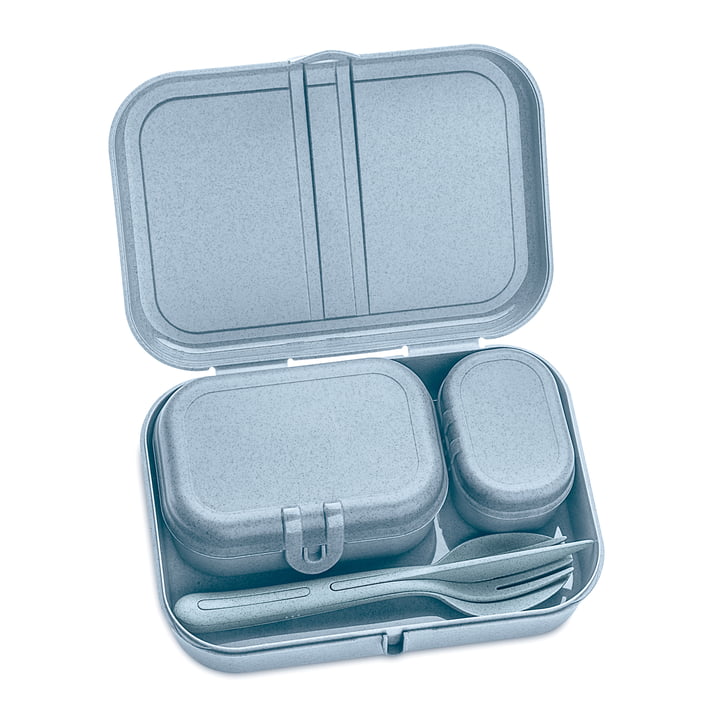 Pascal Ready Lunchbox set met Klikk bestek van Koziol in organic blauw