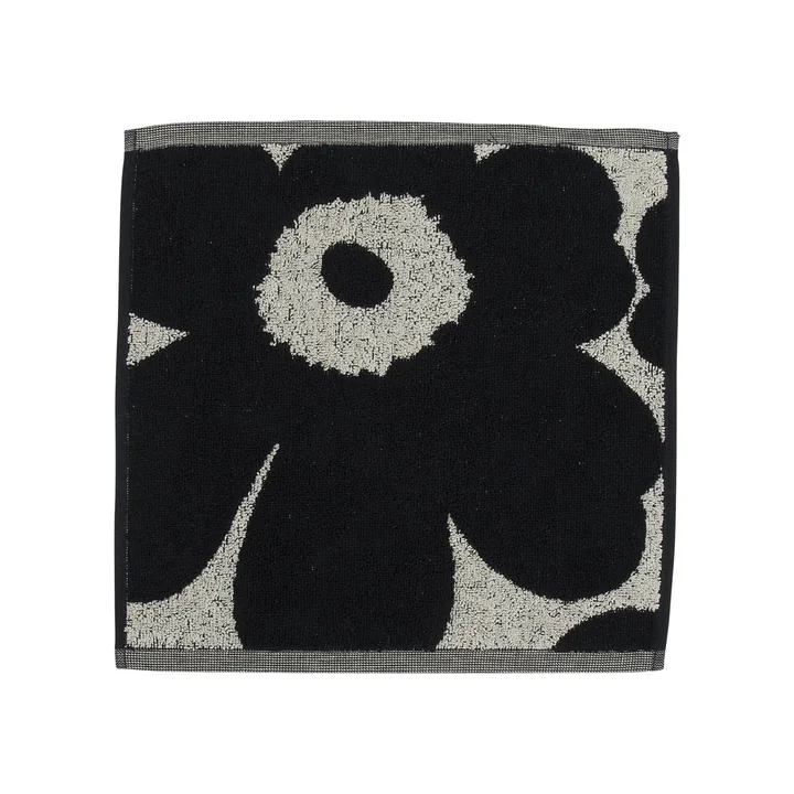 Marimekko Unikko jacquard mini handdoek 30 x 30 cm van katoen wit/donkerblauw