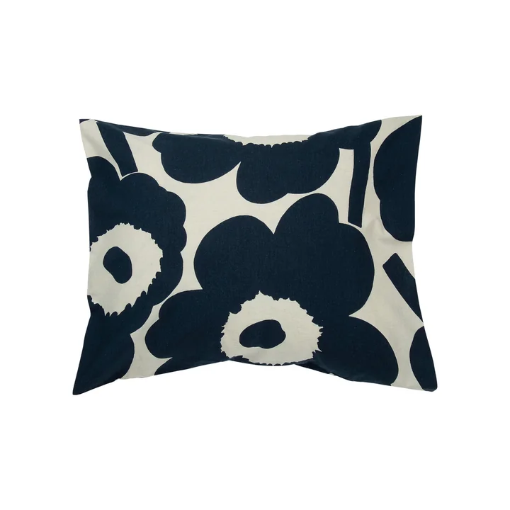 Unikko Marimekko 50 x 60 cm kussensloop van katoen wit/donkerblauw