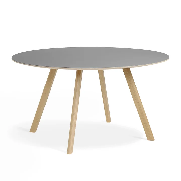 Copenhague CPH25 Tafel van HAY met 140 cm diameter in mat gelakt eiken / grijs linoleum