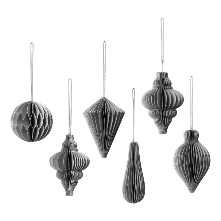 Christmas Mix Decoratieve hanger, Ø 5 x H 7 cm, zilver (set van 6) by Broste Copenhagen