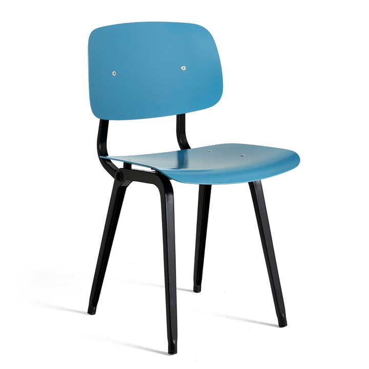 De Revolt Chair, zwart / azuurblauw van Hay