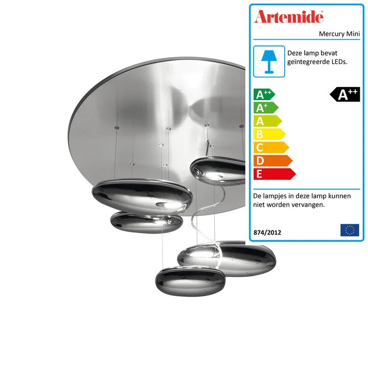 Mercury Mini LED plafondlamp, 2700K / gepolijst chroom van Artemide