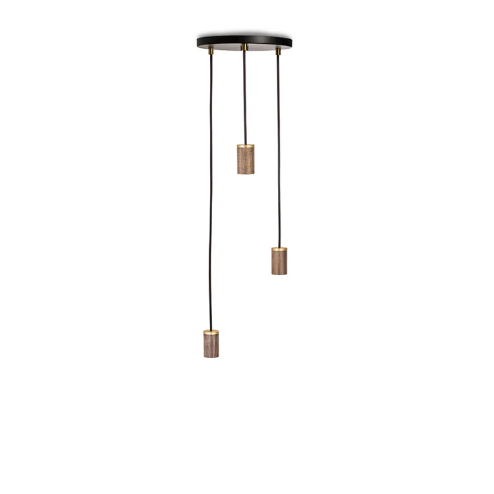 Brass Triple Hanglamp, zwart / walnoot / messing by Tala