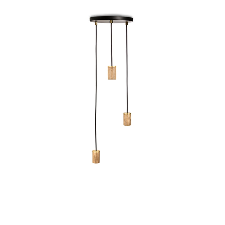 Brass Triple Hanglamp, zwart / eiken / messing by Tala