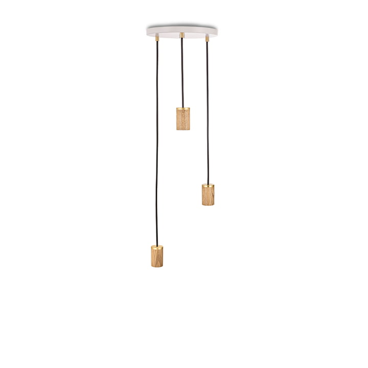 Brass Triple Hanglamp, wit / eiken / messing by Tala