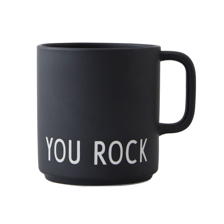 De AJ Favourite porseleinen mok van Design Letters in You Rock /zwart