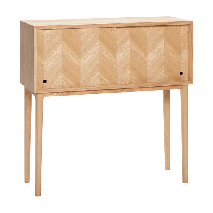 Commode met visgraat-look en schuifdeuren, eiken, naturel van Hübsch Interior