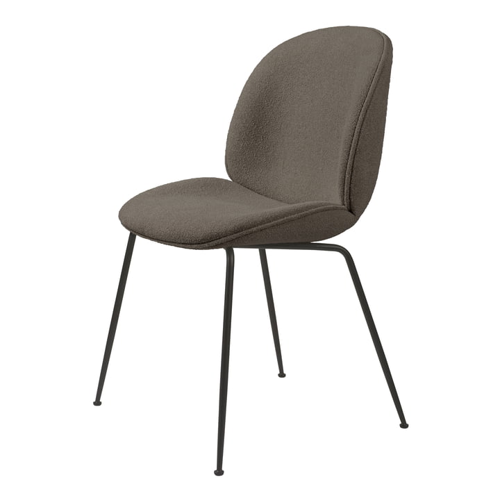Beetle Dining Chair (gestoffeerd), mat zwart / Bouclé licht (004) van Gubi