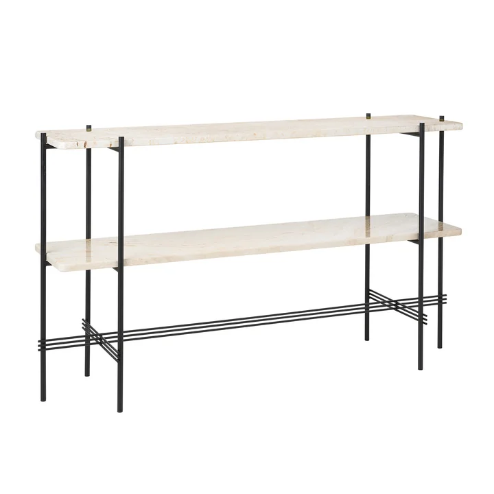 Travertine Console, 2 schappen, zwart / wit van Gubi