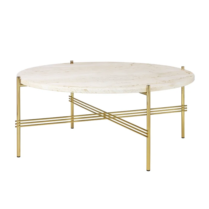 Travertine Salontafel, Ø 80 cm, messing / wit van Gubi
