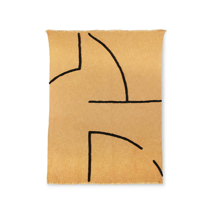 De deken met streepmotief van HKliving , 130 x 170 cm, oker/zwart