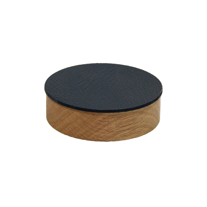 Wood Box met deksel rond S Ø 11 cm van LindDNA in naturel eik / zwart