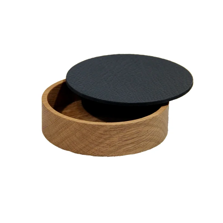 Wood Box met deksel rond S Ø 11 cm van Lind DNA in naturel eik / zwart