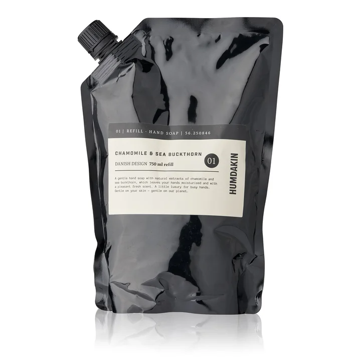 De navulverpakking handzeep van Humdakin, 750 ml, kamille en duindoorn