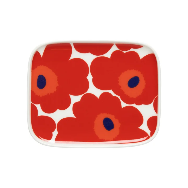 Marimekko Oiva Unikko - Dienblad, 15 x 12 cm, wit / rood
