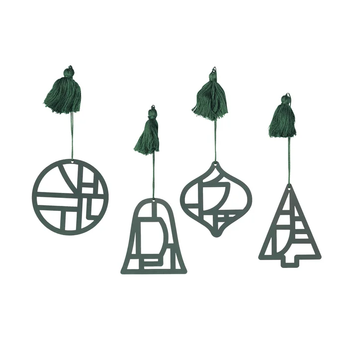 Christmas Fili Deco hanger, Ø 8 cm, diep forest (set van 4) by Broste Copenhagen