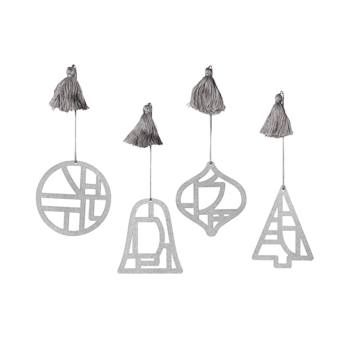 Christmas Fili Deco hanger, Ø 8 cm, zilver (set van 4) by Broste Copenhagen