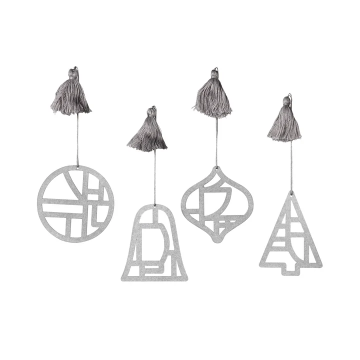 Christmas Fili Deco hanger, Ø 8 cm, zilver (set van 4) by Broste Copenhagen