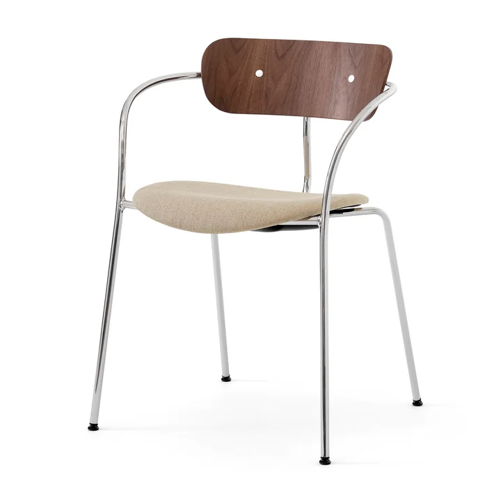 Pavilion AV4 Fauteuil, notelaar / Ruskin Elk 05 / chroom van & tradition