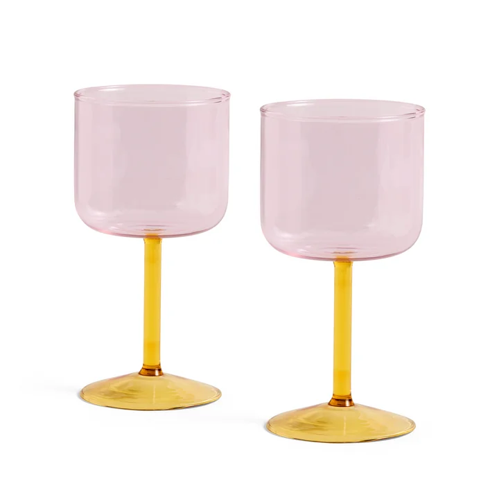 Tint Wijnglas van HAY in de kleur roze/geel in een set van 2